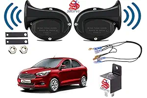 SHOP4U Square Shape Car Windtone Horn with Raley and Wire for Ford Figo Aspire (Set of 2 Horn with Relay and Wire, Black)