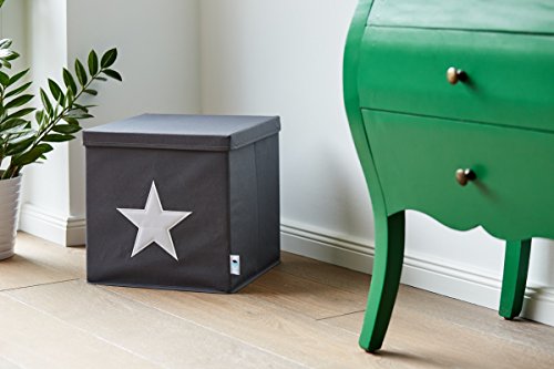STORE,IT 672203 Ordnungsbox mit Deckel, Grau mit weißem Stern, MDF verstärkt, Polyester/ MDF, 33 x 33 x 33 cm - 3