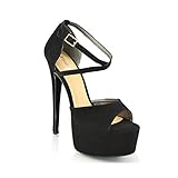 16.8 CM Pfennigabsatz ESSEX GLAM - Damen Riemchen Plateau Sandalen Stiletto Absatz - Schwarz Wildlederimitat, EU 38