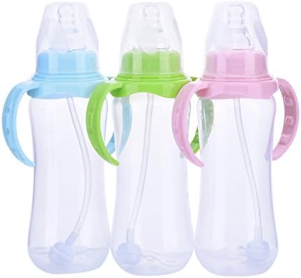Jacktom 240ml Baby Food-grade Plastic Feeding Drinking Bottle Pacifier Straw Water Bottle Sippy Cup- Random Color
