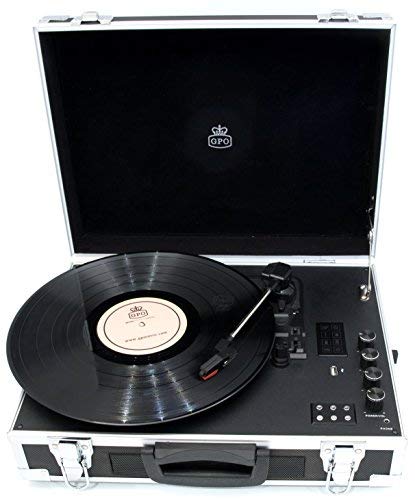 GPO Retro Flight - Tocadiscos (Tocadiscos de tracción por Correa, Semiautomático, Negro, Plata, 33,45,78 RPM, 4,75 W, Batería)
