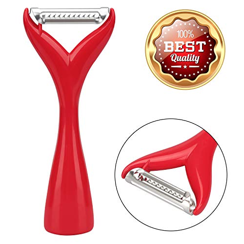 Allezola 2 en 1 Acero Inoxidable Pelador Universal pelador de Verduras Pelador Rojo para Verduras Frutas (afiladas, dentadas Filo, Dos schn eidig, Mango ergonómico)