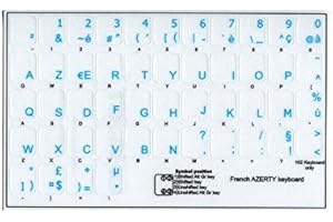 LA CAVERNE D'EABANI® Clavier AZERTY Français - Touches Autocollantes Transparentes Lettres Bleues