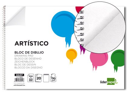 Liderpapel Bloc Dibujo  Artistico Espiral 230X325Mm 20 Hojas 130G/M2 Sin Recuadro Perforado