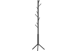 YMYNY Coat Rack Freestanding, Wooden Coat Racks with 8 Hooks, Adjustable Hall Tree for Entryway, Living Room, Hallway, Bedroom Coat Hanger for Hats, Clothes, Purse, Umbrella, Black HCR001B