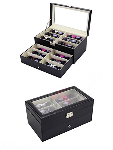 Asvert 12 slots Doppelschicht Gläser Aufbewahrungsbox, Sonnenbrille-Speicheranzeigekasten, Marke Gläser Kastenanzeigekasten, schwarz Farbe - 6