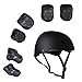 Produktbild Kinder 7 Stücke Outdoor Sports Schutzausrüstung Set Jungen Mädchen Fahrradhelm Sicherheit Pads Set [Knie Ellbogenschützer und Handgelenkschutz] für Roller Scooter Skateboard Fahrrad (Schwarz)