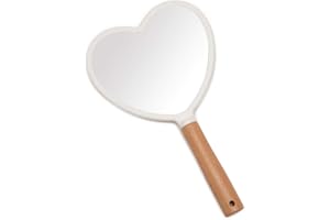 YEAKE Handspiegel mit Griff für Make-up, kleiner, niedlicher Holz-Handspiegel zum Rasieren, mit Loch, einseitig, tragbar, Reise-Kosmetikspiegel für Damen und Herren (Herz)