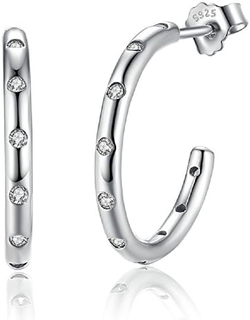 925 Sterling Silver Earrings Studs Set with Clear Blue Cubic Zirconia Various Styles,Sold as Pair (Hoop)