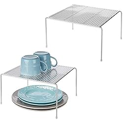 mDesign étagère cuisine (lot de 2) - rangement cuisine autoportant en métal - petit range vaisselle de cuisine pour tasses, assiettes, aliments, etc. - couleur argenté