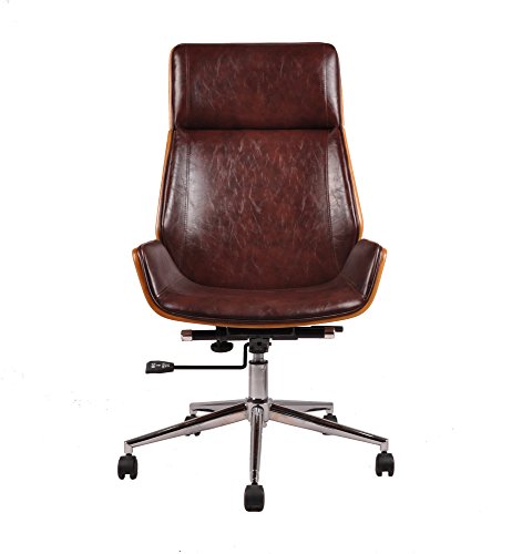 Aspect Lombard Office Chair Walnut Effect with Padded Seat and Chrome Base, Wood, Brown, 59.5 x 66 x 108.5 cm