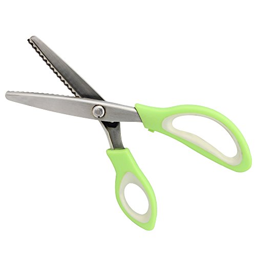 Zilong Zackenschere, Professionelle Schneiderschere, Zick Zack Schere, Edelstahl Stoffschere mit Komfortgriff, Ideal für Gewebe, Stoffe, Denim, Gewirke, Seide, Papier, Kunsthandwerk, Serrated (Dreieckig) Grün - 5