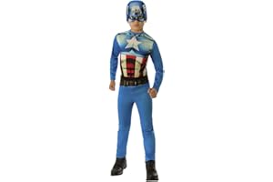 Rubies Disfraz Capitán América para niños y niñas, Jumpsuit con máscara, Traje básico, Licencia Oficial Marvel para Carnaval, cumpleaños y fiestas