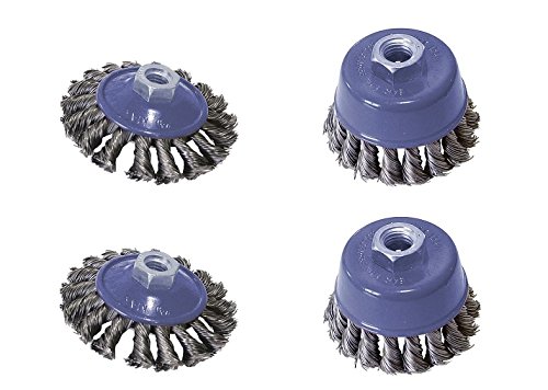 2x Kegelbürste Ø 100 mm + 2x Topfbürste Ø 75 mm Drahtbürste M14 für Flex gezopft