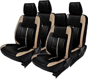 Khushal Leatherite Car Seat Covers Designer Front and Back Seat Cover Set for Maruti Swift Black/Beige New Swift 2019 to 2021 Back seat Single seat Lowest Model Without ARM Rest
