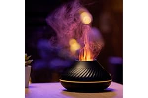 MARZIUS Flamme Aroma Diffusor Luftbefeuchter 7 Flammen Farbe Nachtlicht Diffusor für ätherische Öle für Zuhause Schlafzimmer Yoga Büro mit wasserlosem Auto-Power-Off-Schutz (Black)