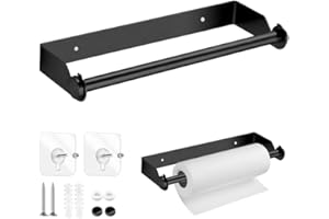 YZROHYI Portarrollos de Pared Cocina Acero Inoxidable 28 cm,Soporte Papel Baño,Colgador Rollo Cocina con Tornillos,Soporte para Toallas de Papel,Porta Rrollos Adhesivo,Paper Towel Holder Wall