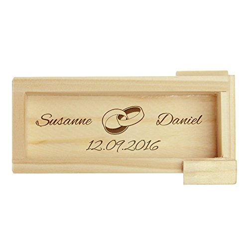 Magische Geschenkbox zur Hochzeit – personalisiert mit Namen und Gravur – Trickkiste für Geldgeschenke – Knobelspiel – Verpackung für Hochzeitsgeschenke – Motiv Ringe – hell – 10,5 x 6,5 x 4 cm - 4