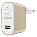 Belkin - Chargeur Premium Secteur USB Universel 12W/2.4A pour Smartphone et Tablette - Or Métallique (Compatible iPhone 8/8+ et iPhone X)
