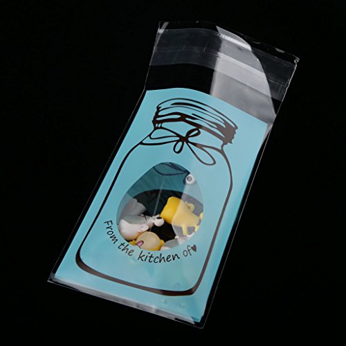 100x Cute Flaschendesign Selbstklebend Beutel Tasche Tütchen Cookie Süßigkeiten Verpackung Geschenk Dichtung – Blau - 4