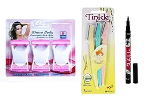 ClubComfort? Tinkle Eyebrow Razor | Shaver | Shaper With Max Women Razor Disposable Body Shaving Bikini Razor, 6 Blades Count, Free Black Eyeliner