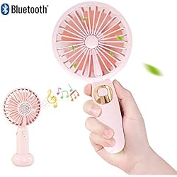 Hanmir Ventilateur à Main Mini Ventilateur Silencieux USB Rechargeable avec 3 Vitesses Bluetooth Mini Fan de la Musique pour Chambre Bureau Camping Sport Voyage etc Rose Pâle