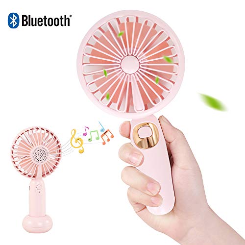 Hanmir Ventilateur à Main Mini Ventilateur Silencieux USB Rechargeable avec 3 Vitesses Bluetooth Mini Fan de la Musique pour Chambre Bureau Camping Sport Voyage etc Rose Pâle