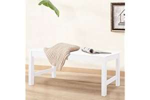 Warmiehomy Dining Table Bench 90CM x 35CM x 44.5CM Home Kitchen Outdoor Indoor Wooden Dining Room Living Room Bedroom Benches Hallway Doorway Leisure Patio Bench Seat (White)