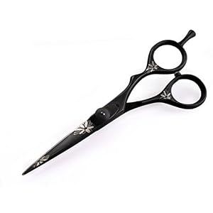 Professional Hair Scissors, Eye Catching Flower Details - Offset - Black - 5.5 inch - Image 2