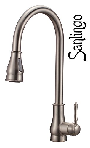 Design Küchen Spültisch Einhebel Armatur Ausziehbar Edelstahl Optik Nickel Gebürstet 2 Strahlarten Sanlingo