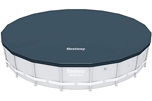 Bestway Flowclear PVC Round 18 Foot Pool Cover for Above Ground Frame Pools with Drain Holes and Secure Tie-Down Ropes, Black (Cover Only)