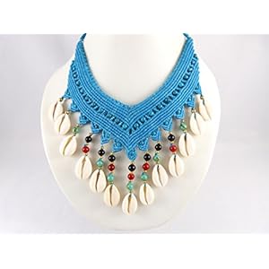Collier Kauri Muscheln Makramee Türkis Kette Choker Halsband Thailand Tribal Surfer Bohemian