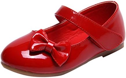 Lopetve Girl's Sweet Bowknot Mary Janes School Wearing Princess Shoes(Toddler/Little Kid) Red 25