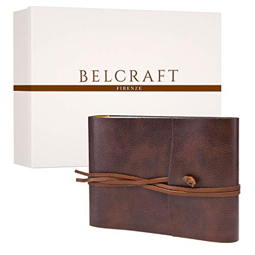 Belcraft Tivoli Album Fotografico in Pelle Riciclata, Elegante Pensiero con Scatola Regalo, Realizzato a Mano da Artigiani Toscani, A5 (16x21 cm) Marrone