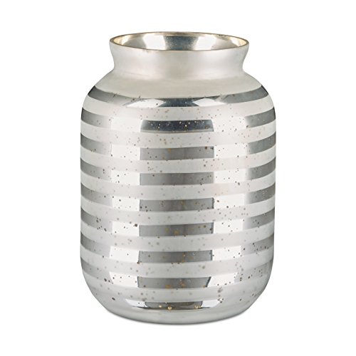 Relaxdays Deko Vase mit Streifenmuster, Bodenvase 32 cm, aus Glas mit großer Öffnung, matt und verspiegelt, HBT: 32 x 22 x 22 cm, silber - 3