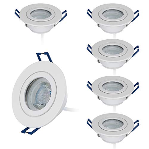 HCFEI - Set di 6 faretti a LED a incasso, a intensità luminosa regolabile, piatto, 60 °, in alluminio IP44, bianco, 230 V, 5 W, luce bianca calda 3000 K