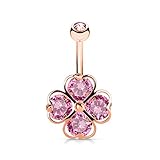 eeddoo Rosegold BAUCHNABELPIERCING Kleeblatt - aus Hochwertigem Edelstahl - 1,6X 10 mm - Damen Piercing Banane Kristall für Bellybutton Navel - Roséfarbener Bananabell Bauchnabelbanane