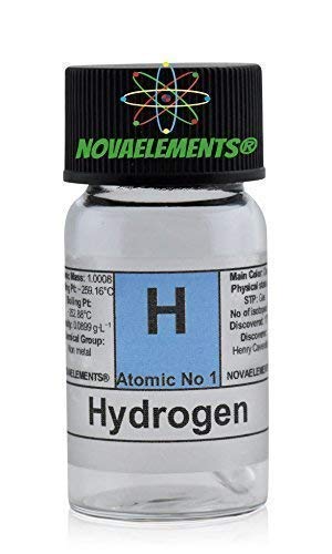 Hidrógeno Elemento 1H, Gas Enrarecido en Mini Ampolla y Vial de Vidrio con Etiqueta