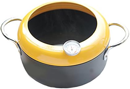 CTao Fry Pan With Thermometer Fryer Steamer Saute Pan Fry Boil Broiler Roaster Deep Fat Household Fryer,Yellow