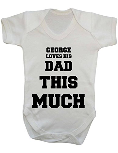 Personalised Name Loves His Or Her Dad This Much Stacked Text Custom Baby Onesie Vest