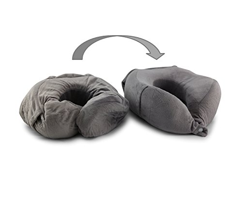 Nackenkissen von evo-cative – anschmiegsamer Memory-Schaum – Nackenhörnchen mit integrierter Handytasche und Aufbewahrungstasche (Grau) - 6