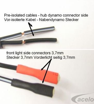 acelo – 2er Set oder einzeln: – Fahrrad – Lichtkabel , Doppelkabel, Kabel – z.B. für Fahrrad -in Längen 210cm, 100 cm oder 60 cm mit Flachstecker einseitig, zweite Seite abisoliert – 2-adrig – Original: acelo - 2