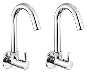 DRIZZLE Sink Cock Flora Brass Chrome Plated Kitchen 360 Degree Moving Spout Sink Foam Flow Quarter Turn Tap - Set of 2