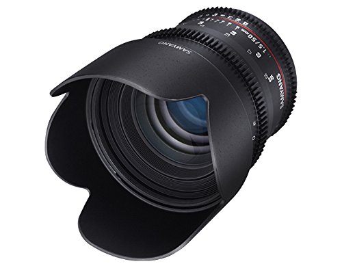 Samyang F1311101101 - Objetivo para vídeo VDSLR para Canon EF (Distancia Focal Fija 50mm, Apertura T1.5-22 AS UMC, diámetro Filtro: 77mm), Negro