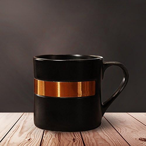 AJUNR-Home Office Cups Creative Ceramic Cups Mugs Brass Emblems Coffee Cups Water Bowl Black