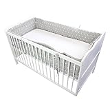 Nestchen Babybett 70x140 cm Bettumrandung Lang Nest Kopfschutz Rundum Bettnestchen Unifarben Motive, Farbe: Sterne Grau, Größe: 420x30cm (für Babybett 140x70)