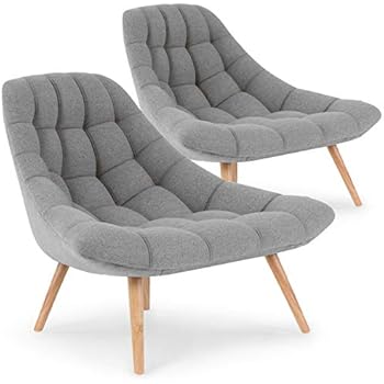 Menzzo Fauteuil Scandinave Noir Avec Pouf Repose Pied Salon