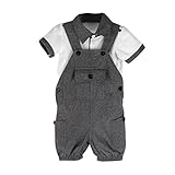 Puseky Baby Boy Gril Short Sleeve Shirt+ Suspender Trousers Overalls Clothes Set (3-6 Months, Grey+White)