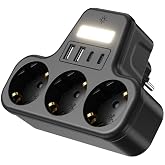 SMAYLİNG LED Gece Işıklı 3680 W Priz Adapt&ouml;r&uuml; - 3'l&uuml; Akım Korumalı Priz + 2 USB ve 2 Type-C Girişli, Kablosuz Duvar Tipi &Ccedil;okl
