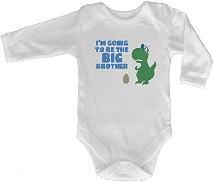 123t Baby I'm Going To Be The Big Brother ... T - Rex Design Babygrow (12-18--LONG-White) Newborn Gift Christening Gift Baby Present